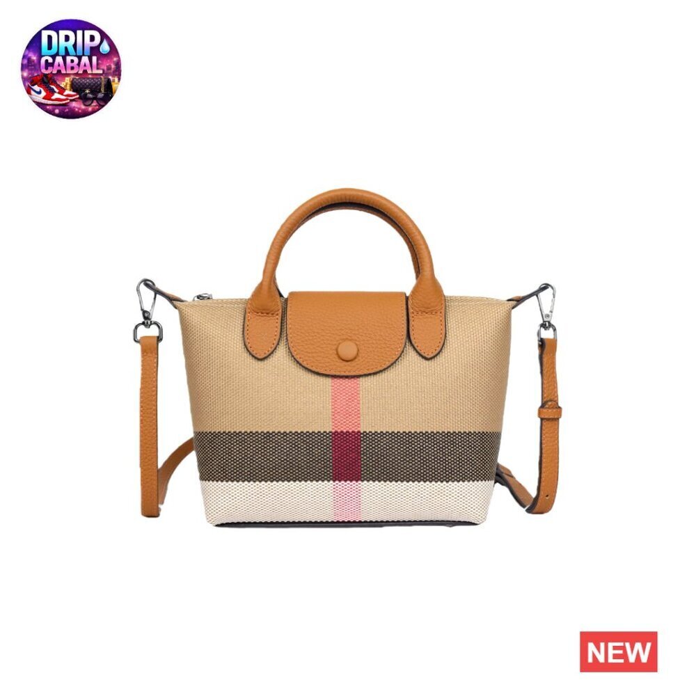 Mini Structured Satchel Purse Adjustable Crossbody Stiff Canvas Genuine Leather
